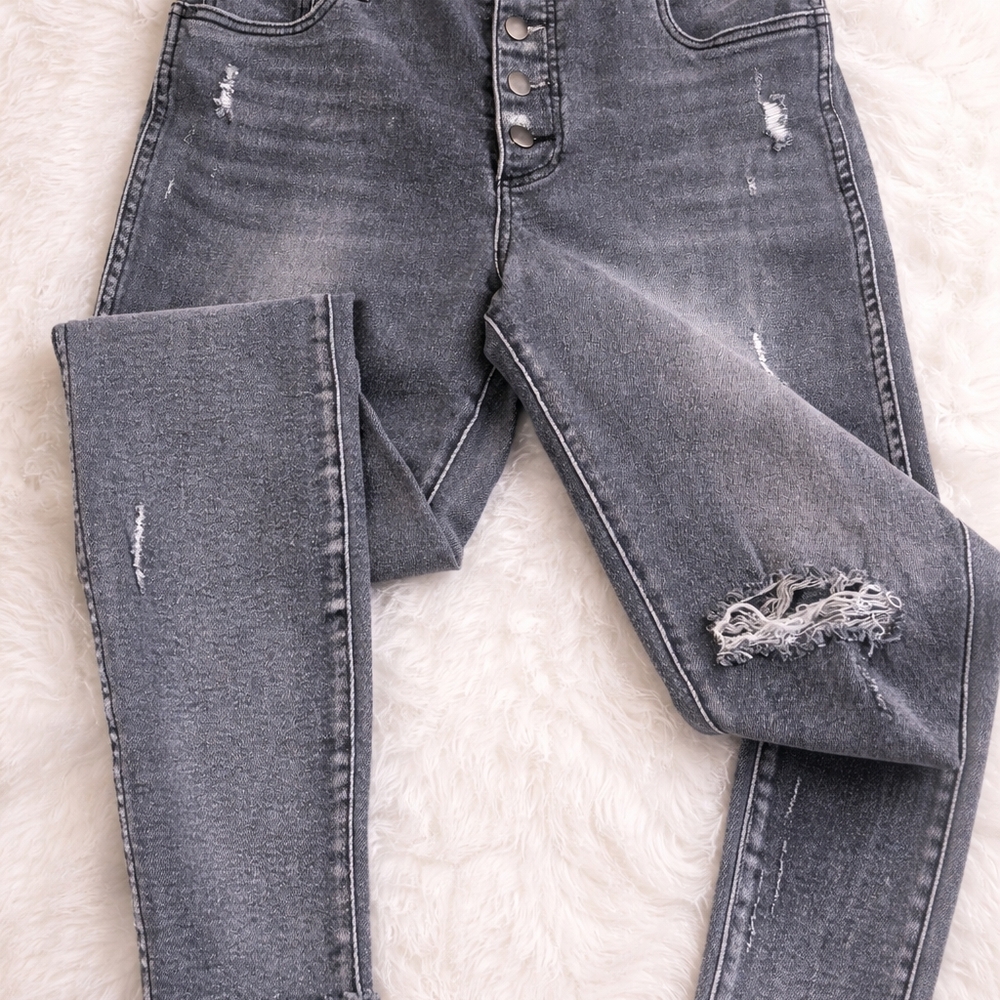 KUT From The Kloth Women's Jeans Size 12 Gray Distressed Button Fly Raw Hem...
